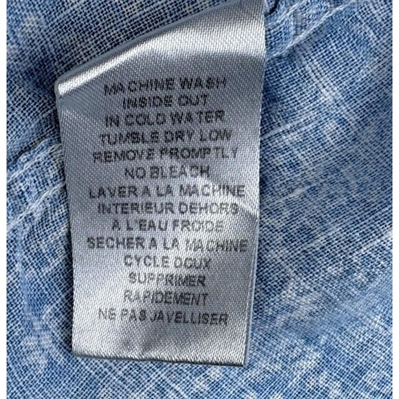 Frank and Eileen Linen Button Up Shirt Womens Small Blue Floral Long Sleeve - Picture 16 of 16